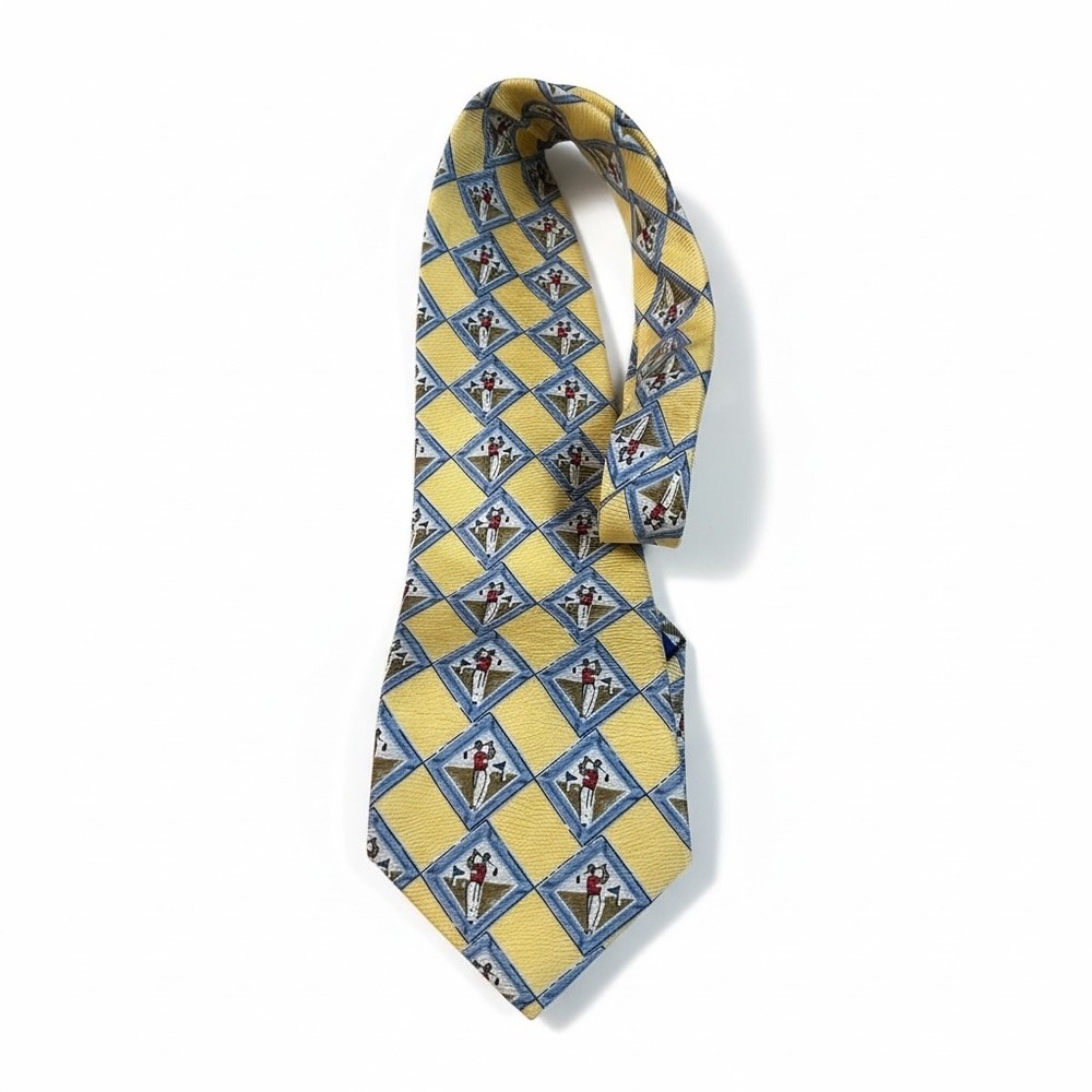 Nautica Mens Silk Golf Print Tie Yellow Blue